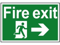 Scan PVC Sign 300 x 200mm - Fire Exit Running Man Arrow Right