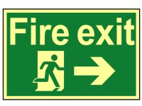 Scan Photoluminescent Sign 300 x 200mm - Fire Exit Running Man Arrow Right