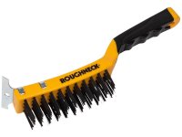 Roughneck Carbon Steel Wire Brush Soft Grip with Scraper 300mm (12in) - 4 Row