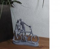 COUPLE WITH BICYCLE Elur Iron Figurine 14cm Grey Shimmer