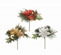 Premier Decorations Poinsettia & Ball Pick 16cm - Assorted