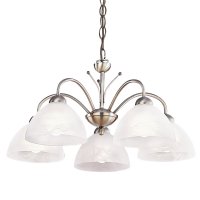Searchlight Milanese 5 Light Ceiling, Antique Brass, Alabaster Glass