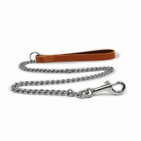 Ancol Tan Leather Medium Chain Lead - 80cm