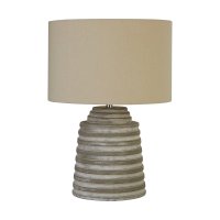 Searchlight Liana Grey Ridged Cement Table Lamp with Grey Shade