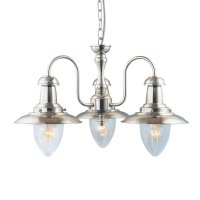 Searchlight Fisherman 3 Light Ceiling, Satin Silver With Seeded Glass Shades