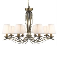 Searchlight Andretti 8 Light Ceiling, Antique Brass, Cream String Shades