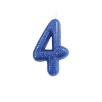 Anniversary House Age 4 Glitter Numeral Moulded Pick Candle - Blue
