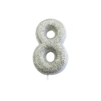 Anniversary House Age 8 Glitter Numeral Moulded Pick Candle - Silver