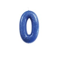 Anniversary House Age 0 Glitter Numeral Moulded Pick Candle - Blue