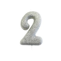 Anniversary House Age 2 Glitter Numeral Moulded Pick Candle - Silver