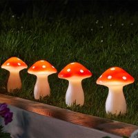 Smart Solar Decorative Fairy Mushroom Stake Lights - Set of 4