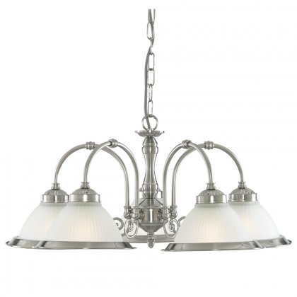 Searchlight American Diner 5 Light Ceiling, Satin Silver, Acid Glass