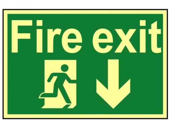 Scan Photoluminescent Sign 300 x 200mm - Fire Exit Running Man Arrow Down