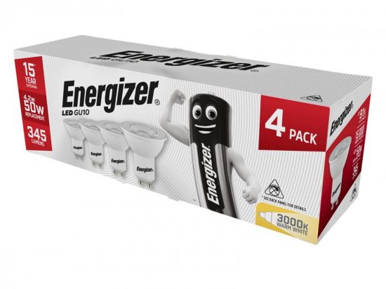 Energizer LED GU10 50 Non-Dimmable Bulb Warm White 345lm 4.2W (Pack of 4)
