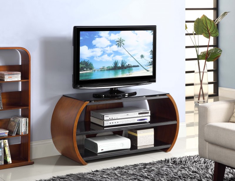 Jual Florence Walnut & Black Glass Curved Wood TV Stand ...