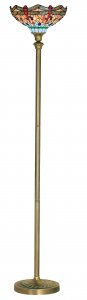 Searchlight Dragonfly Floor Lamp, Antique Brass, Tiffany Glass