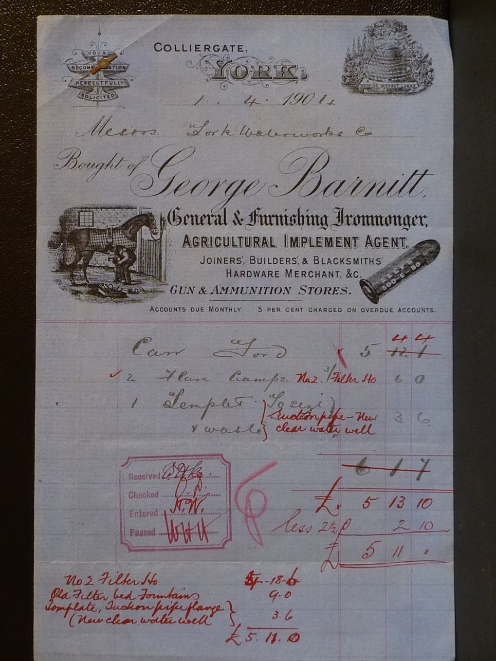Hand written till receipt from 1901