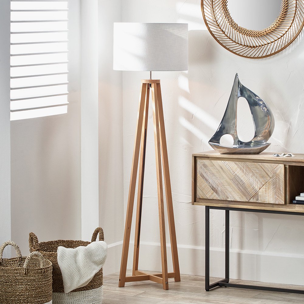 Pacific Lifestyle Whitby Natural Wood Tapered 4 Post Floor Lamp
