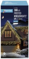Premier Decorations 300L Frosted Cap Icicles White Cable -Warm White Led