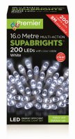 Premier Decorations Supabrights Multi-Action 200 LED with 16M Clear Cable - White