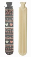 Country Club Long Novelty Hot Water Bottle Knitted Hearts - Pink/Grey