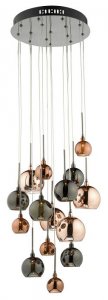 Dar Aurelia 15lt Cluster Pendant Black Chrome & Copper/Bronze Glass