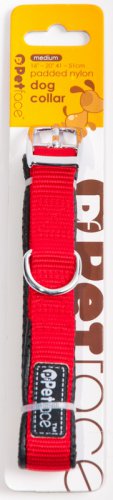 Petface Padded Nylon Dog Collar Red Med