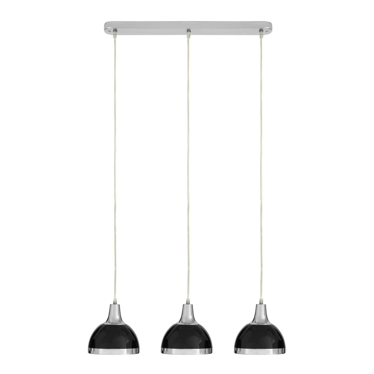 Jasper 3 Light Chrome Pendant Ceiling Light With Black Shades At