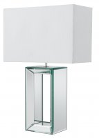 Searchlight Mirror Table Lamp - Tall White  - White Faux Silk Shade