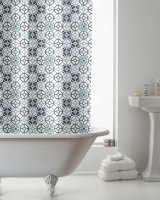 Country Club Geo Tiles Design Shower Curtain with Rings
