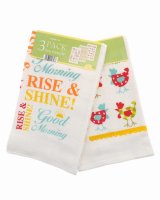 Country Club Pack of 3 Wakey Wakey Design Tea Towels