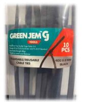 Green Jem Black Quick Release Cable Ties - 400mm x 8mm - Pack of 10