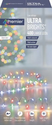 Premier Decorations UltraBrights Multi-Action 400 Large LED on Silver Wire - Multicoloured