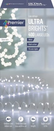 Premier Decorations UltraBrights Multi-Action 400 Large LED on Silver Wire - White