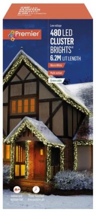 Premier Decorations ClusterBrights Multi-Action 480 LED with Green Cable - Warm White