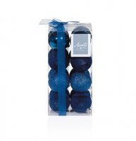 Premier Decorations 16pc 60mm Midnight Blue Flock and Shiny Glitter Balls