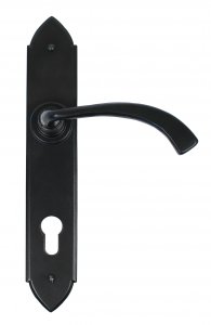 Black Gothic Curved Lever Espag. Lock Set