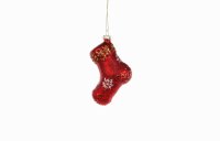 Jingles Red Glass Stocking Decoration with Snowflake 8cm