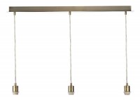 Dar 3 Light Antique Brass E27 Suspension with Clear Cable