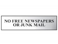 Scan Polished Chrome Effect Sign 200 x 50mm - No Free Newspapers Or Junk Mail