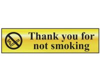 Scan Polished Brass Effect Sign 200 x 50mm - Thank You For Not Smoking