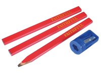 Faithfull Carpenter's Pencils Red (Pack 3 + Sharpener)