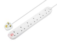 Masterplug Extension Lead 240V 6-Gang 13A White Surge Protected 2m