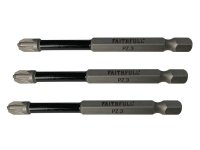 Faithfull Pozidriv Impact Screwdriver Bits PZ3 x 75mm (Pack 3)