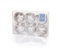 Premier Decoartions 6pc 60mm Balls with Flower Crinkle Design - Silver