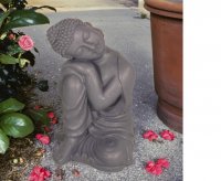 BUDDHA Crouching 37cm Grey Shimmer