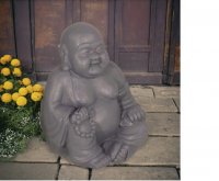 BUDDHIST MONK Sitting 34cm Grey Shimmer