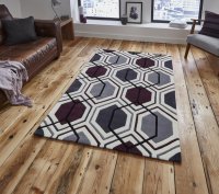 Think Rugs Hong Kong 7526 Cream/Dark Purple - Various Sizes