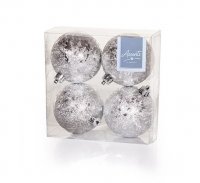 Premier Decorations 80mm x 4 pcs 2 Assorted Balls with Flower Wrinkle Design - Silver