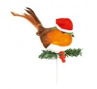 Premier Decorations 10cm Robin With Santa Hat Pick